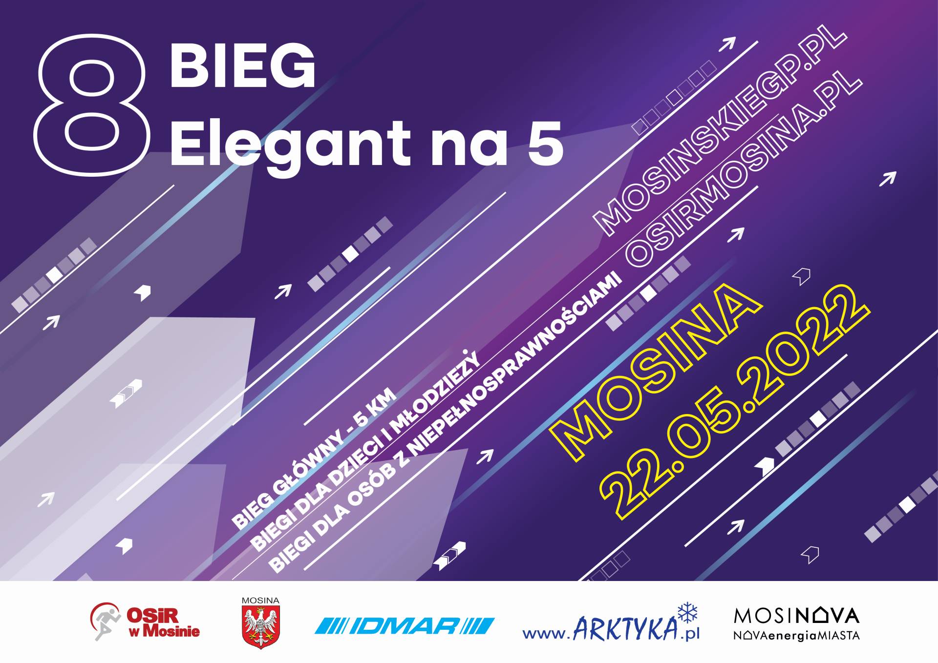 plakat informacyjny na bieg Elegant na 5 w dniu 22 maja 2022
